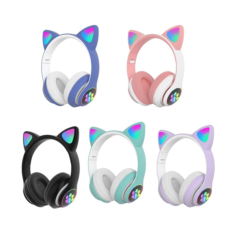 Cat Ear Headphones Bluetooth 5.0 Bass With Mic Earphones